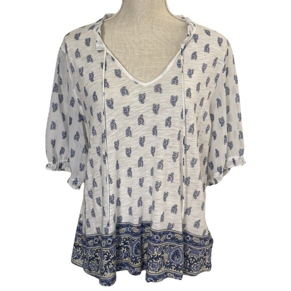 Lucky Brand, Large, Blue & White Paisley Top - Picture 1 of 7
